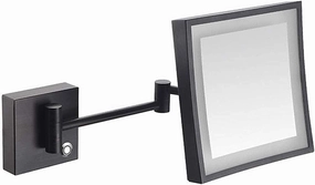 Bathroom Shaving Mirror Wall Mounted, LED Illuminated Makeup Mirror with 3X Magnifying Touch Screen Swivel Extendable Square Vanity Mirror (Color : Black Bronze)