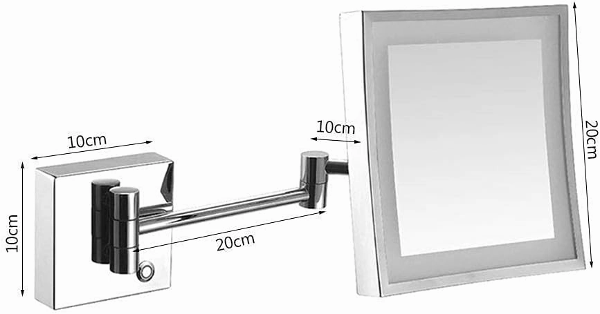 Bathroom Shaving Mirror Wall Mounted, LED Illuminated Makeup Mirror with 3X Magnifying Touch Screen Swivel Extendable Square Vanity Mirror (Color : Chrome)