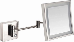 Bathroom Shaving Mirror Wall Mounted, LED Illuminated Makeup Mirror with 3X Magnifying Touch Screen Swivel Extendable Square Vanity Mirror (Color : Nickel Brushed)