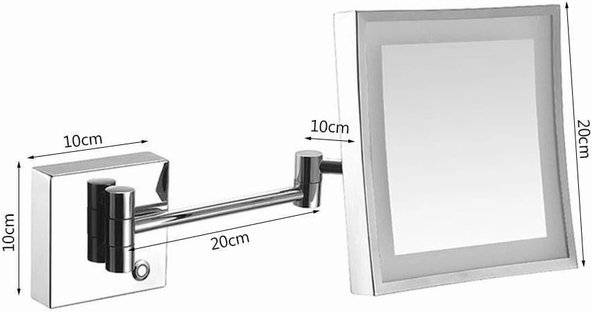 Bathroom Shaving Mirror Wall Mounted LED Illuminated Makeup Mirror with 3X Magnifying Touch Screen Swivel Extendable Square Vanity Mirror Concealed Install (Color : Chrome)