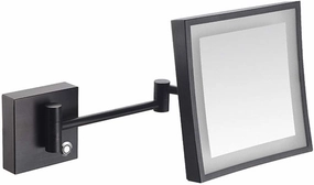 Bathroom Shaving Mirror Wall Mounted LED Illuminated Makeup Mirror with 3X Magnifying Touch Screen Swivel Extendable Square Vanity Mirror UK Plug (Color : Black Bronze)