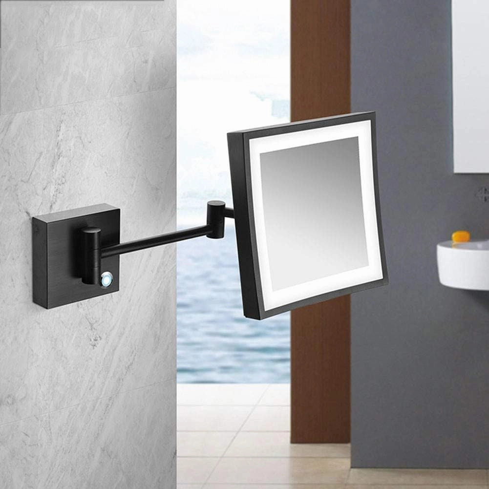 Bathroom Shaving Mirror Wall Mounted LED Illuminated Makeup Mirror with 3X Magnifying Touch Screen Swivel Extendable Square Vanity Mirror UK Plug (Color : Black Bronze)