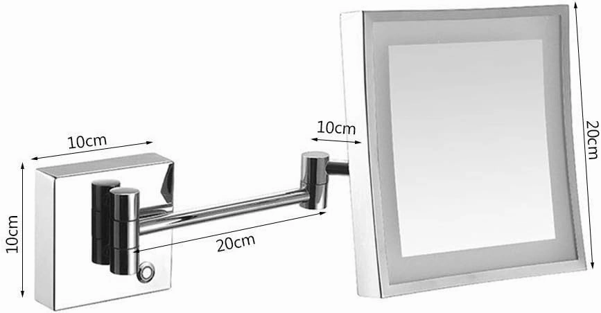 Bathroom Shaving Mirror Wall Mounted LED Illuminated Makeup Mirror with 3X Magnifying Touch Screen Swivel Extendable Square Vanity Mirror UK Plug (Color : Black Bronze)