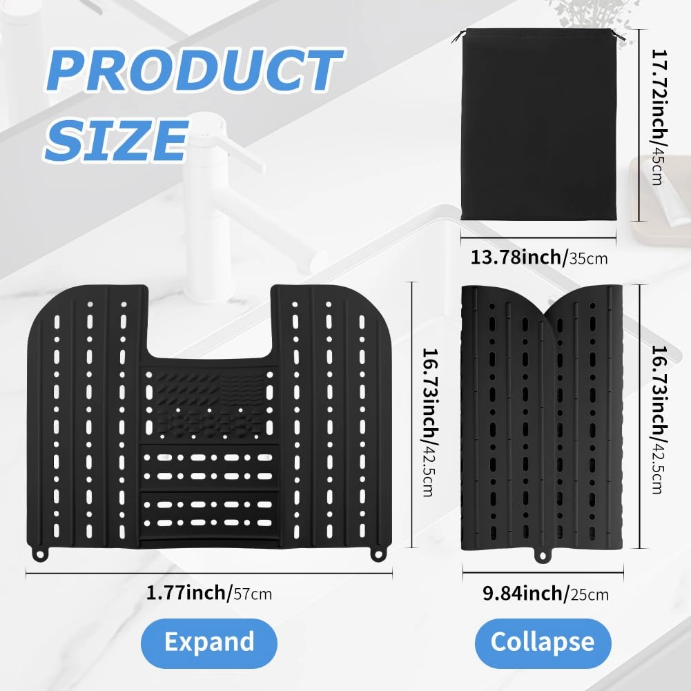 Bathroom Sink Cover for Counter Space With Storage Bag, 22 * 17" Foldable Sink Cover,Silicone Beauty Makeup Brush Cleaning Mat,for Counter Space & Storage Saver(black)