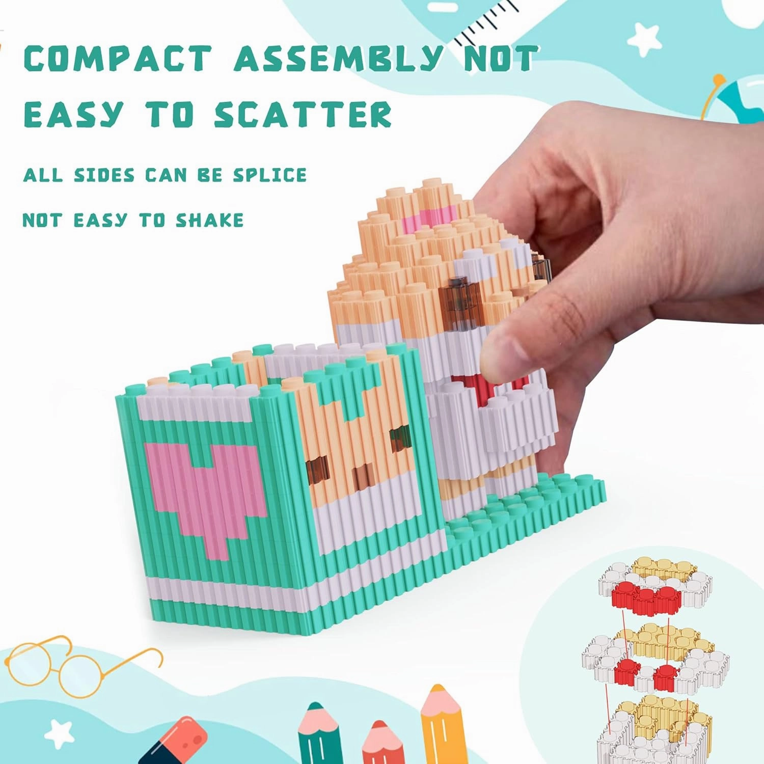 BB FUN HOUSE Pen Holder Mini Building Toy Set Pixel Art Puzzle Bricks for Create 3D Dog Animal Pencil Holder Cute Interlocking Building Blocks Stem Toy for Office and School, Shiba