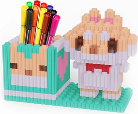 BB FUN HOUSE Pen Holder Mini Building Toy Set Pixel Art Puzzle Bricks for Create 3D Dog Animal Pencil Holder Cute Interlocking Building Blocks Stem Toy for Office and School, Shiba
