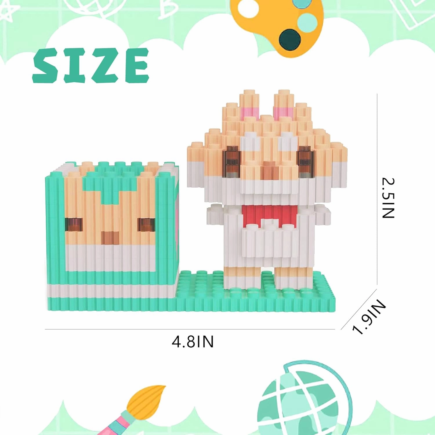 BB FUN HOUSE Pen Holder Mini Building Toy Set Pixel Art Puzzle Bricks for Create 3D Dog Animal Pencil Holder Cute Interlocking Building Blocks Stem Toy for Office and School, Shiba