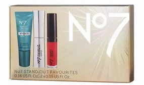 Boots No7 Stand Out Favorites Gift Box including Protect and Perfect Intense Advance Serum, High Shine Lip Gloss Roaring Red and Dramatic Lift Mascara Black