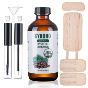 Castor Oil Organic Cold Pressed Unrefined Glass Bottle,Castor Oil Pack Wrap Organic Cotton for Stomach-Neck-Abdomen -Knee-Arm.organic castor oil for Hair Growth -Face-Lashes & Eyebrows
