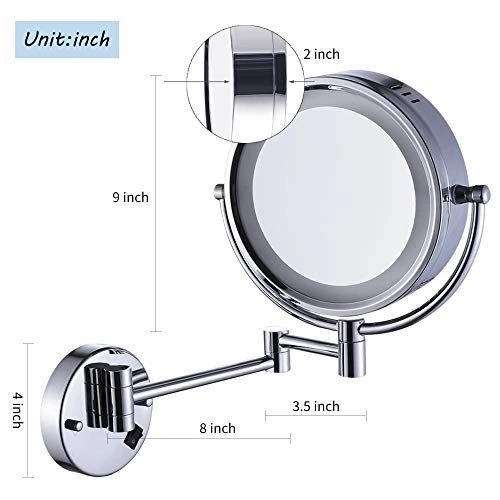 Cavoli Wall Mounted Makeup Mirror with LED Lighted Oil Rubbed Bronze 10x Magnification, Double Sided 8.5-inch Christmas Gift