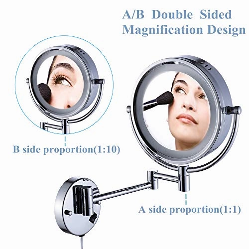 Cavoli Wall Mounted Makeup Mirror with LED Lighted Oil Rubbed Bronze 10x Magnification, Double Sided 8.5-inch Christmas Gift