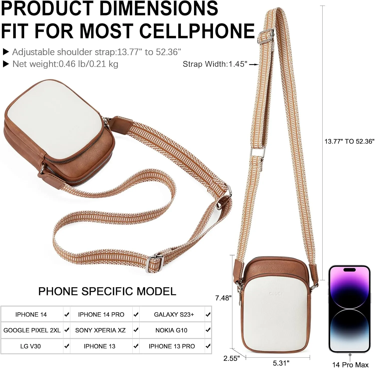 CLUCI Small Crossbody Bags for Women PU Leather Cell Phone Purse Wallet with Adjustable Guitar Strap