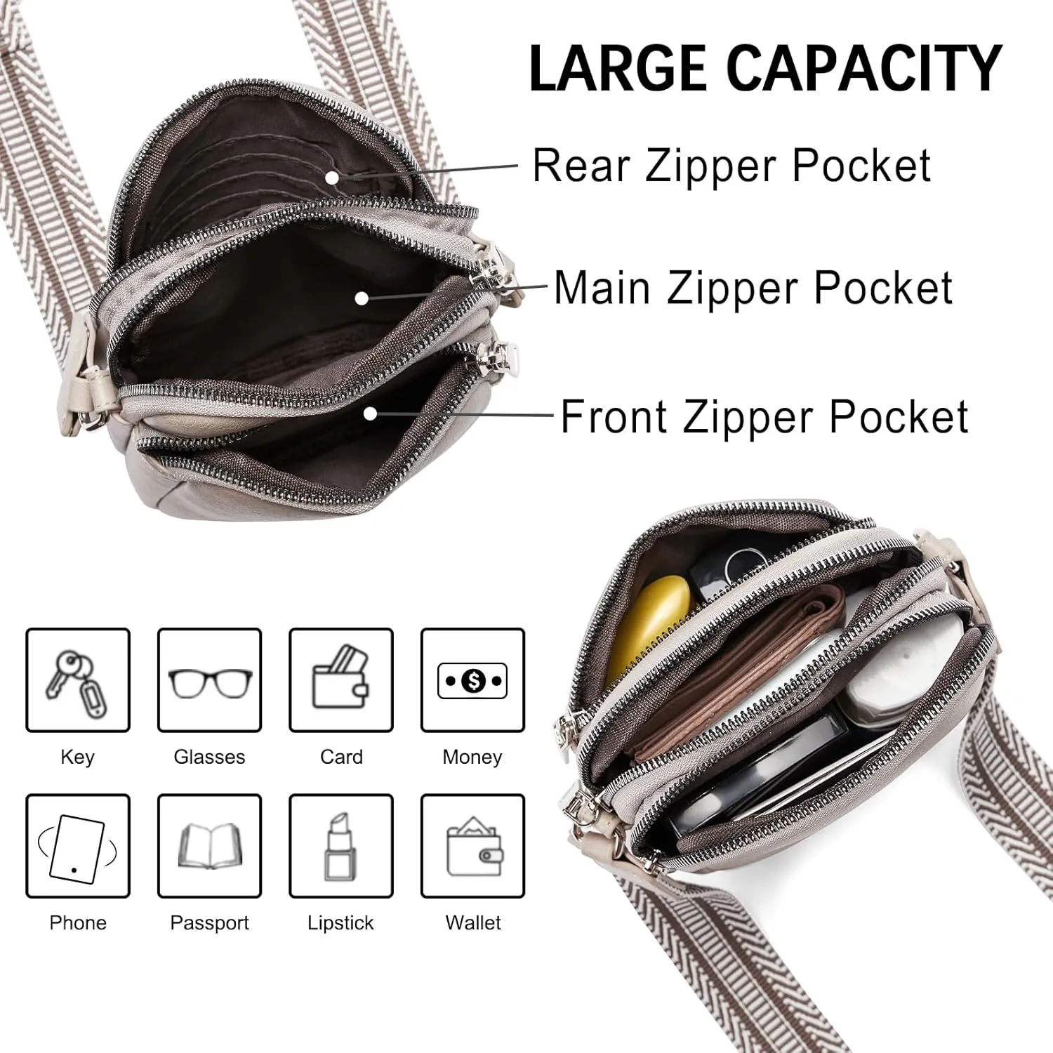 CLUCI Small Crossbody Bags for Women PU Leather Cell Phone Purse Wallet with Adjustable Guitar Strap