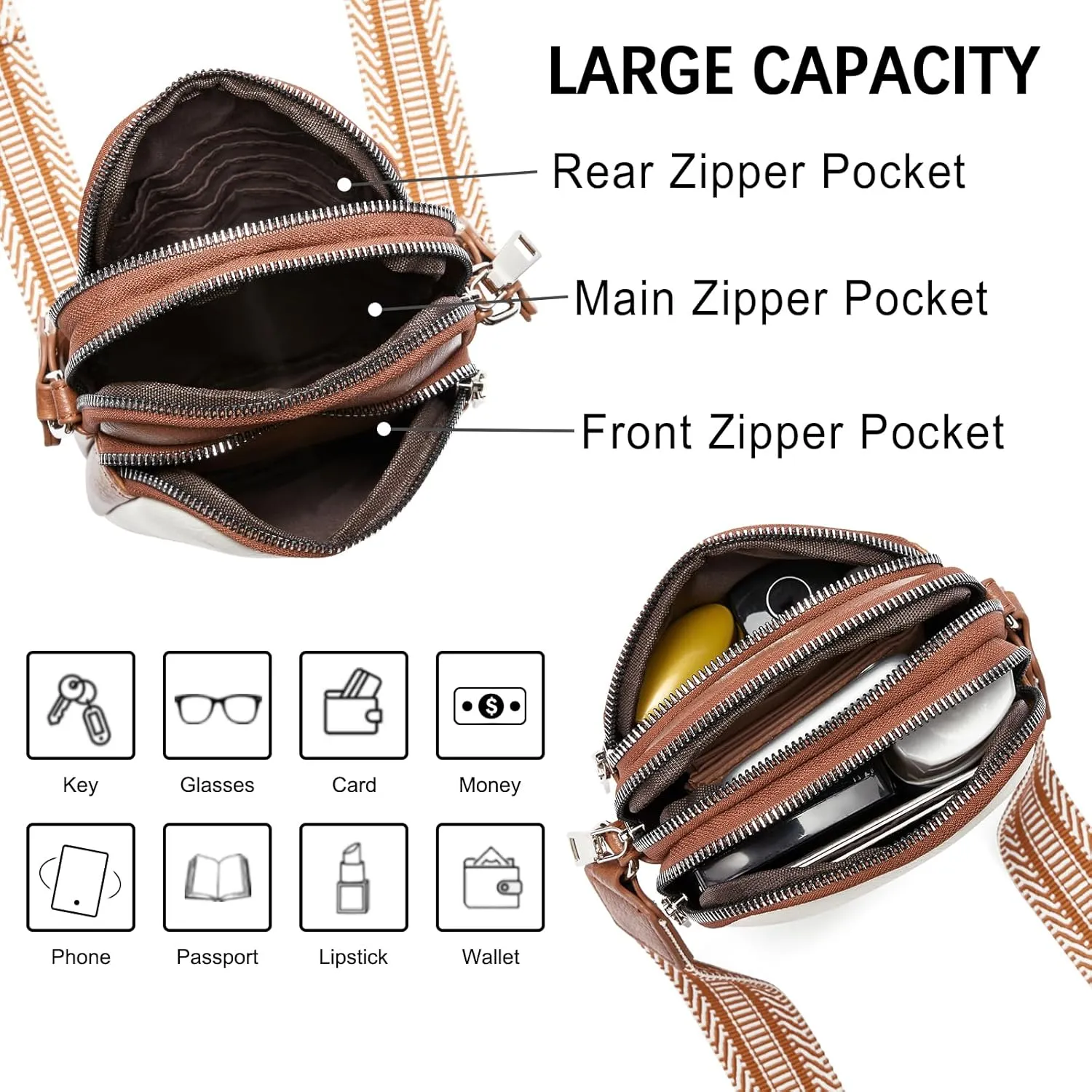 CLUCI Small Crossbody Bags for Women PU Leather Cell Phone Purse Wallet with Adjustable Guitar Strap