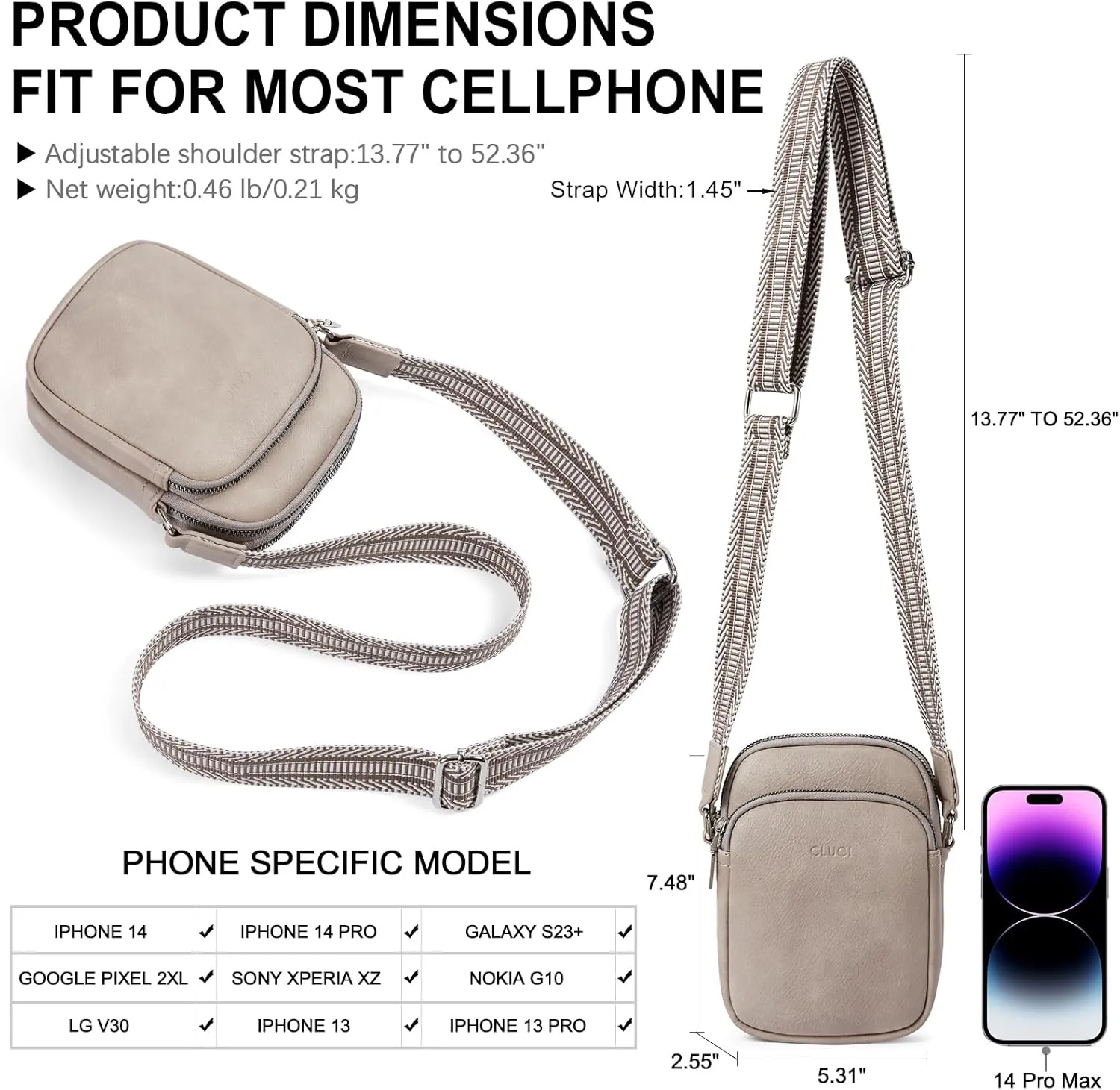 CLUCI Small Crossbody Bags for Women PU Leather Cell Phone Purse Wallet with Adjustable Guitar Strap