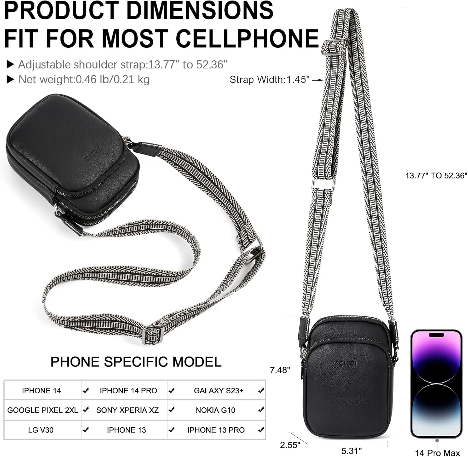 CLUCI Small Crossbody Bags for Women PU Leather Cell Phone Purse Wallet with Adjustable Guitar Strap