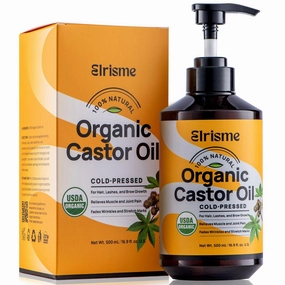 Cold Pressed Organic Castor Oil, Organic Black Castor Oil Hair Growth Serum for Eyelashes and Eyebrows, USDA 100% Pure Organic Castor Oil Non-Glass Bottle, Hexane-Free - 16 Oz