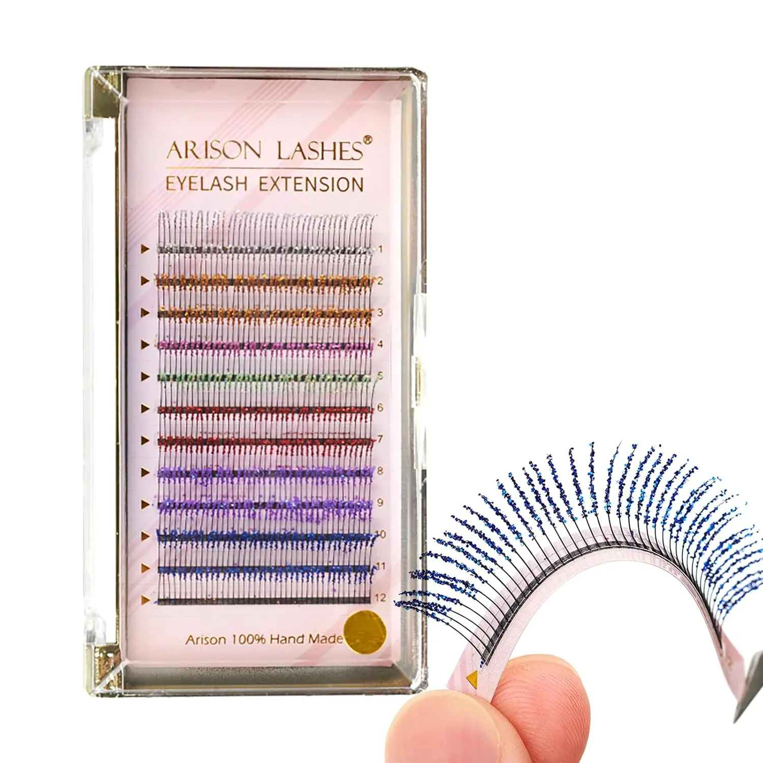 Colored Eyelash Extensions Kit, 0.15C Glitter Sequins Individual Lashes, 18MM Curl Wispy Clusters Lashes, Naturally Reusable DIY Lash Extensions, Handmade Eyelashes for Women Girls, 005