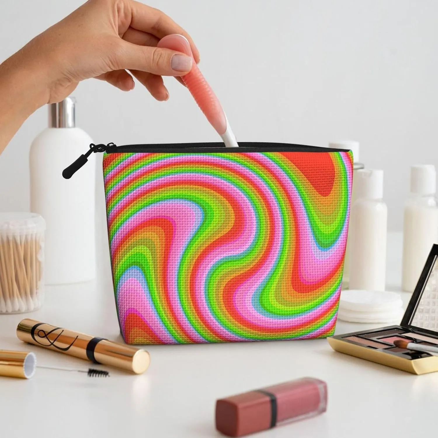 Colorful Swirl Texture Series Makeup Bag Birthday Gift Mother'S Day Gifts Are The Internal Capacity Is Large Light And Cute Suitable For Daily Life Travel Etc