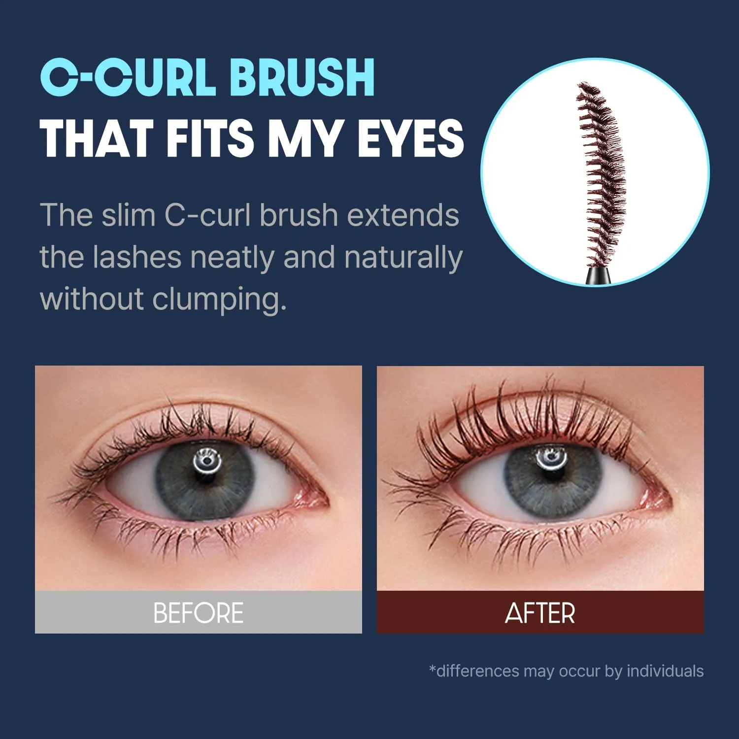 COSNORI Perfect Setting Waterproof Mascara Long&Curl 03 Rosy Brown – Long Lasting Smudge - Red Brown Mascara - Perfect for Auburn Hair & Hazel Eyes - K beauty - 0.23fl oz (7ml)