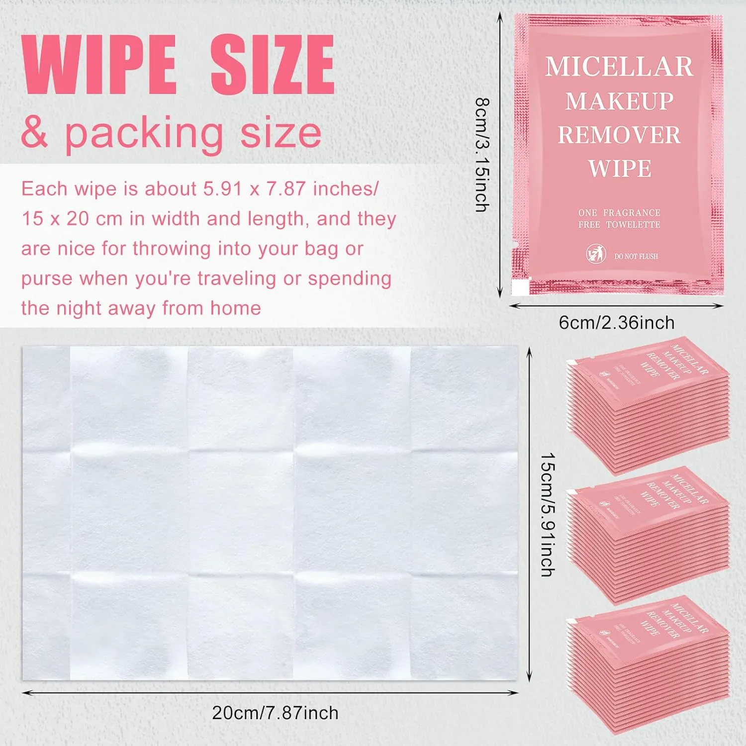 Ctosree 150 pcs Makeup Remover Wipes Bulk Individually Wrapped Makeup Wipes Single Makeup Remover Cloth Facial Cleansing Pads for Mascara Lipstick Oil Dirt Face Skin Travel Hotel(Pink)