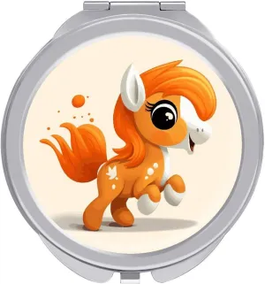 Cute Orange Pony Mirror with 1X/2X Magnifying, 2.4-inch Pocket Size, Compact Travel Mirror for Women Makeup, Portable Exquisite Small Mirrors for Mothers Day Birthday Gift