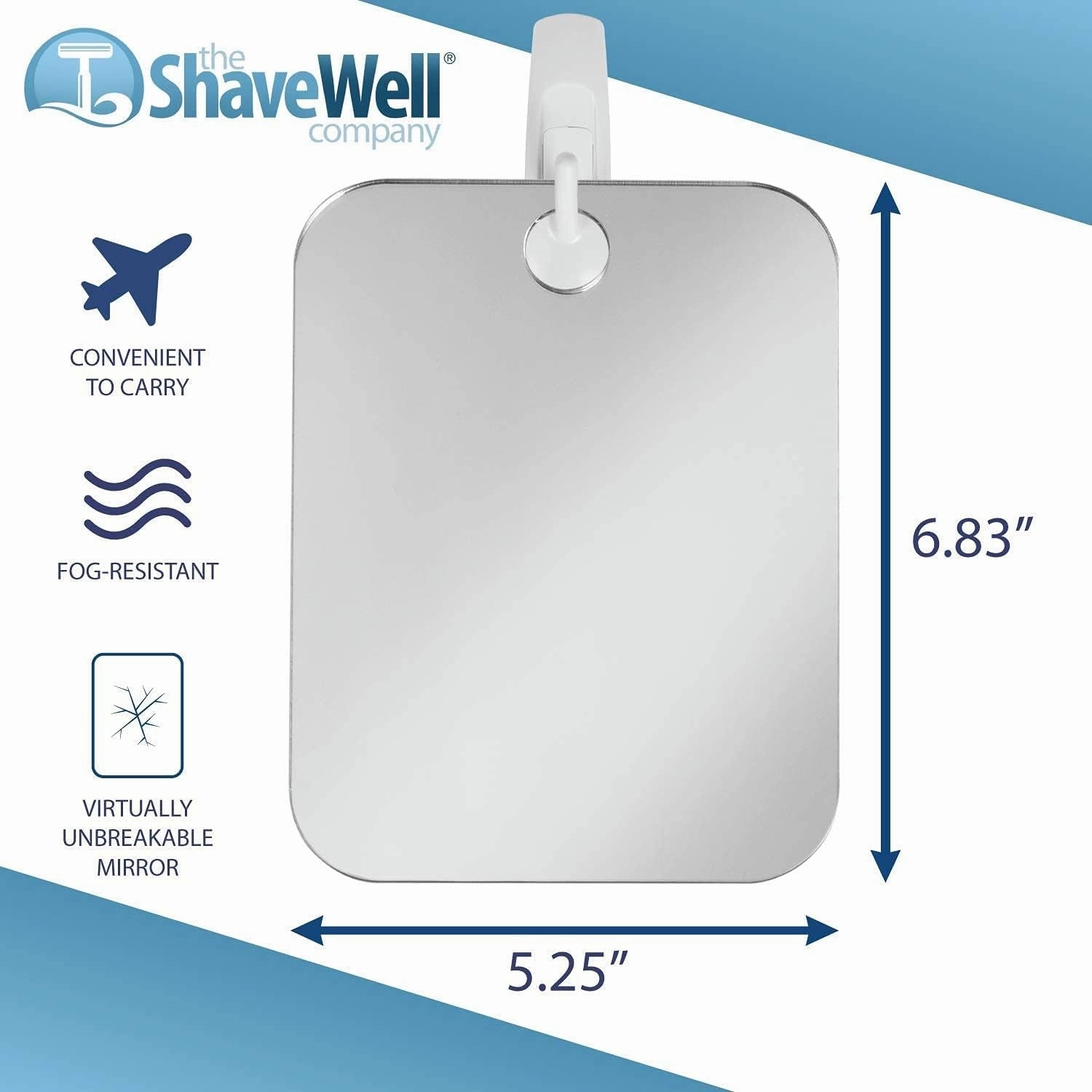 Deluxe Anti-Fog Shaving Mirror | Fogless Hanging Bathroom Shower Mirror with Handheld Option for Men and Women | Includes Long-Lasting Removable Adhesive Hook