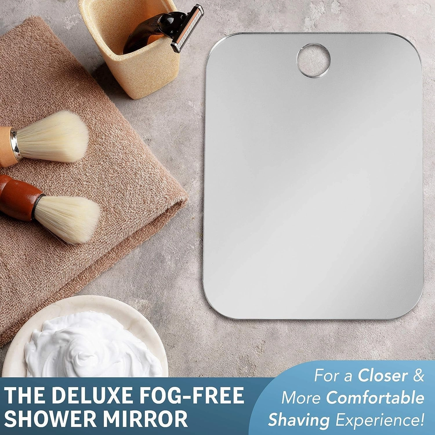 Deluxe Anti-Fog Shaving Mirror | Fogless Hanging Bathroom Shower Mirror with Handheld Option for Men and Women | Includes Long-Lasting Removable Adhesive Hook