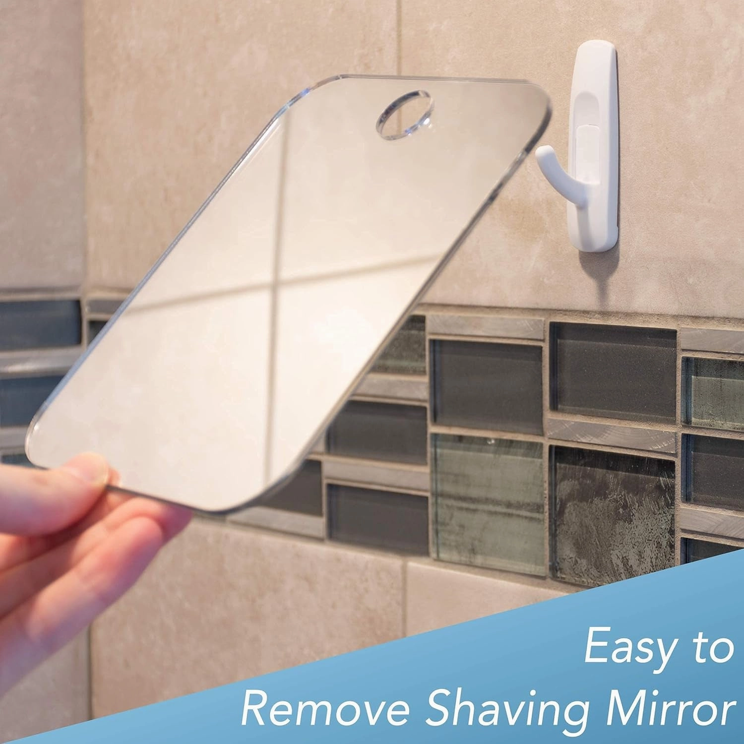 Deluxe Anti-Fog Shaving Mirror | Fogless Hanging Bathroom Shower Mirror with Handheld Option for Men and Women | Includes Long-Lasting Removable Adhesive Hook