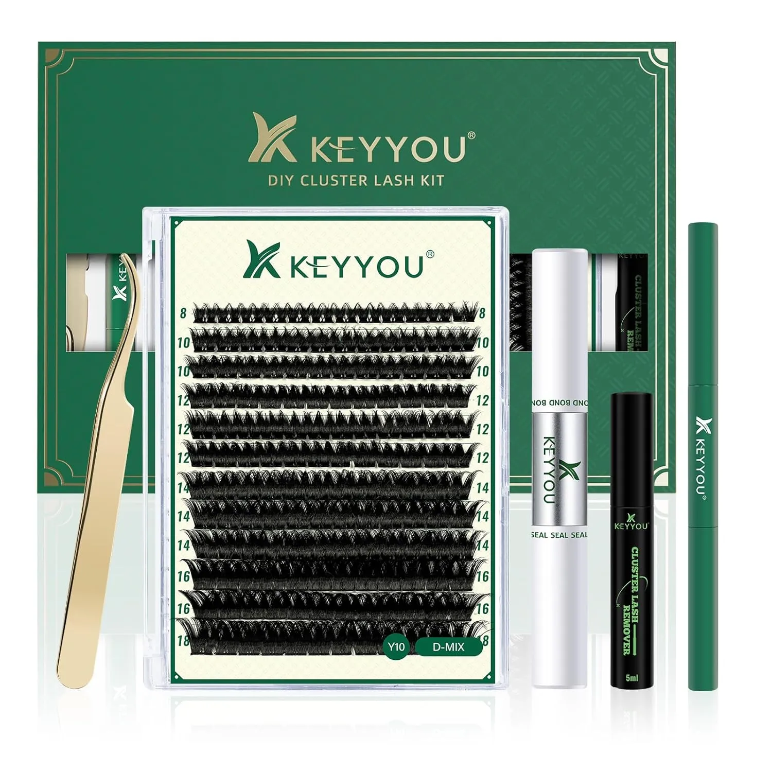 DIY Lash Extension 144pc Kit: Lash Clusters with Super Hold Mascara, Bond and Seal, Remover, Applicators, Brush, Cleaning Pad