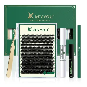 DIY Lash Extension 144pc Kit: Lash Clusters with Super Hold Mascara, Bond and Seal, Remover, Applicators, Brush, Cleaning Pad