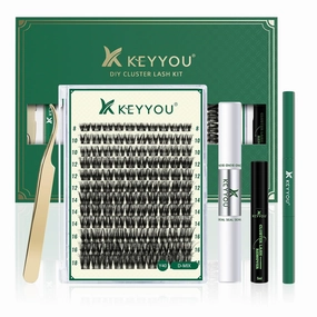 DIY Lash Extension Kit - 144pcs Clusters, Mascara Brush, Bond and Seal, Glue Remover, Applicators, Brush, Clean Pad (Y40 Kit)