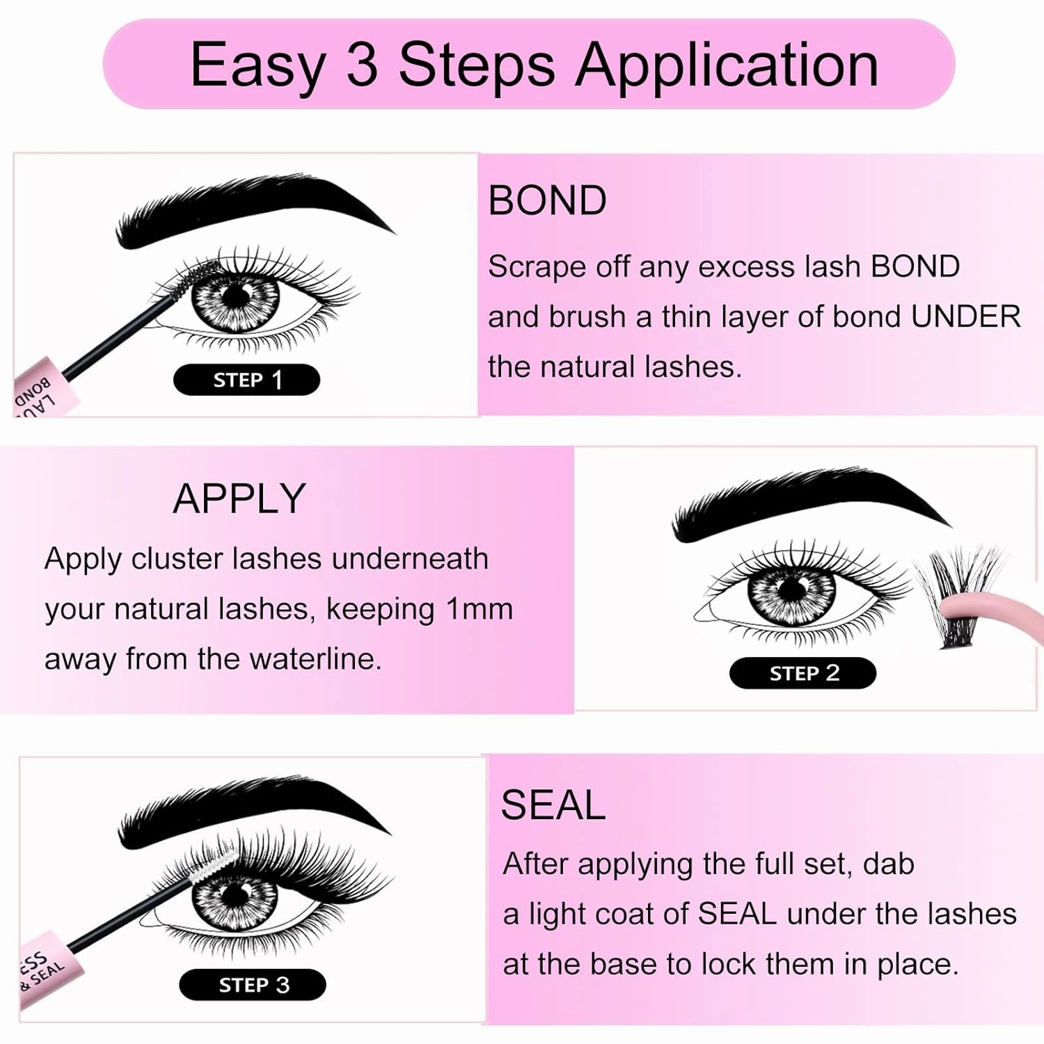DIY Lash Extension Kit Bond and Seal Lash Glue Remover 300 Pcs 50D Lash Clusters Kit Mascara Wands Eyelash Extension Kit Eyelash Tweezers Individual Lashes Kit (Set 50D-0.07C-8-18Mix)