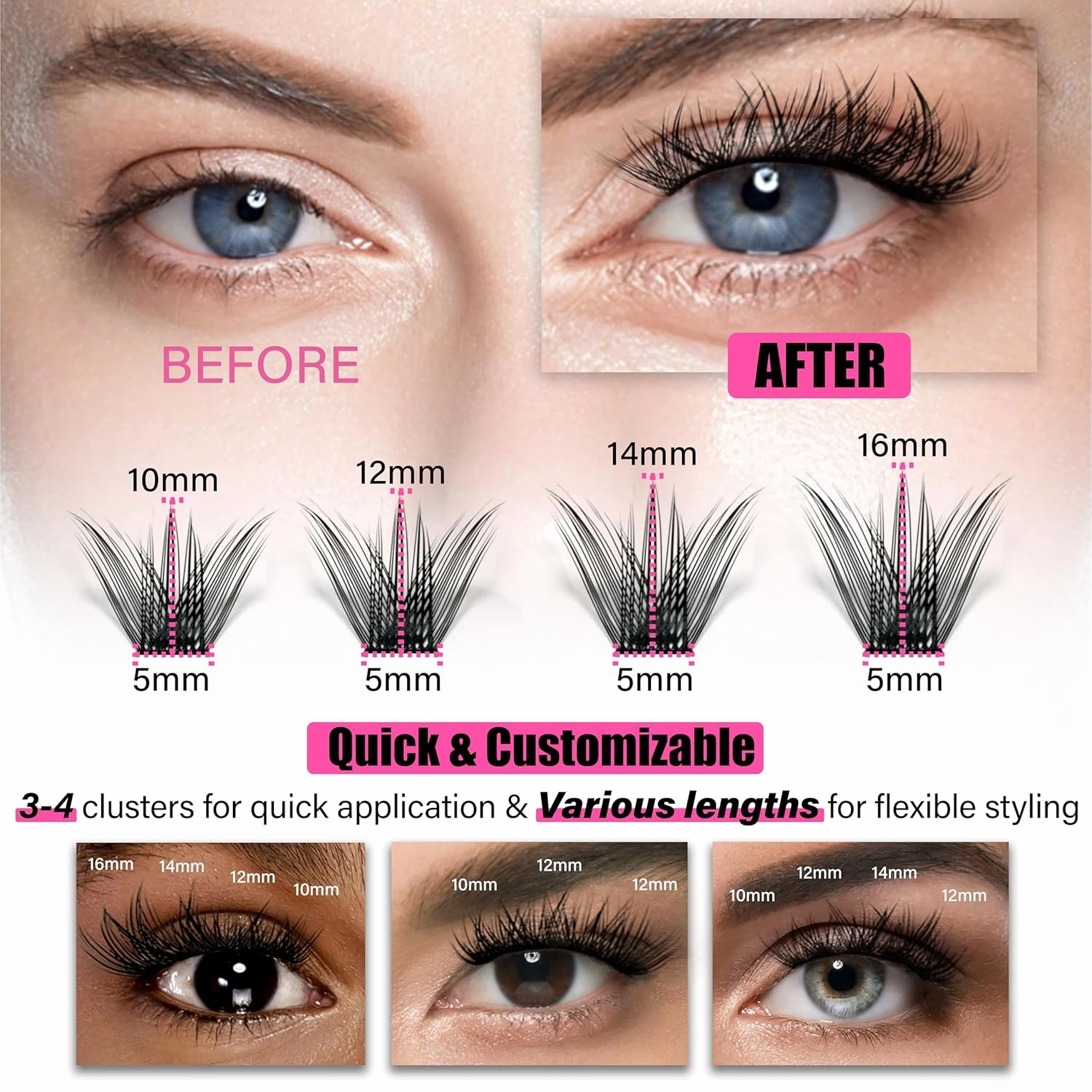 DIY Lash Extension Kit Faux Mink 120pcs Lash Clusters Eyelash Extension Kit with Mascara Brush Bond and Seal Lash Glue Remover for DIY Lash Extensions (10mm-16mm)