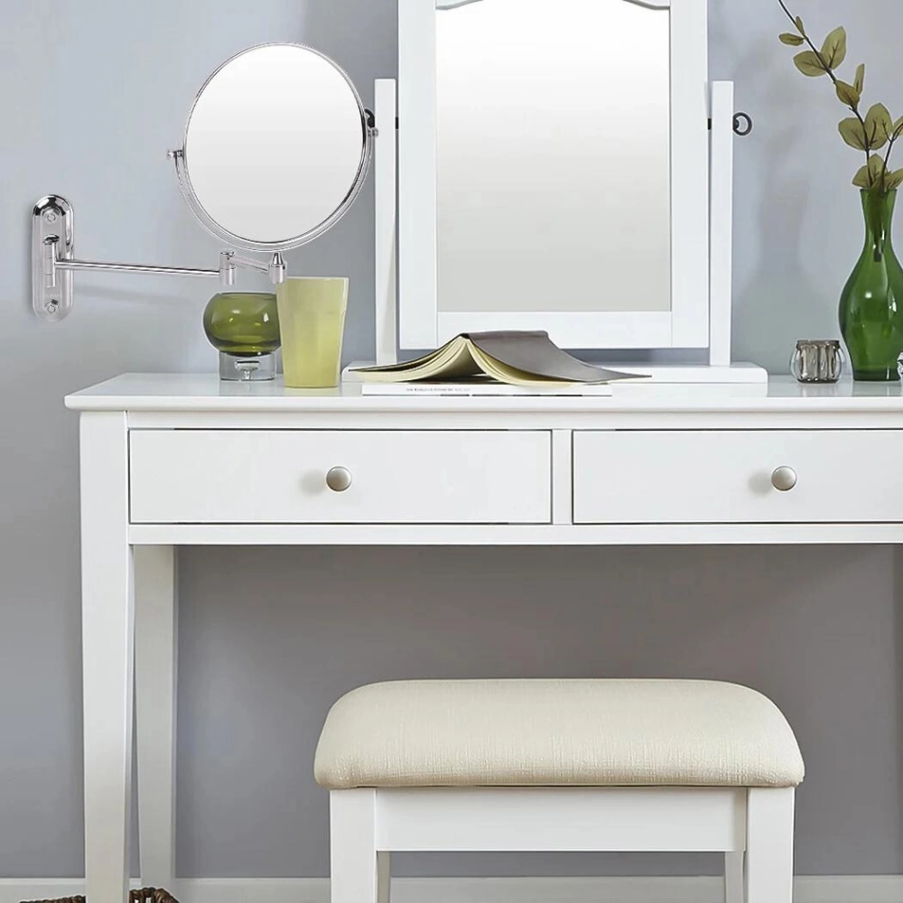 Double-Sided 5X/10X Magnifying Makeup Mirror with Swivel Arm for Optimal Viewing Angle
