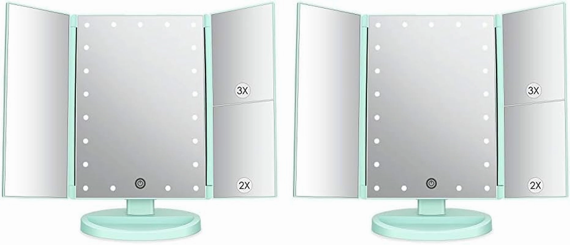 Dresser Mount Tri-Fold Lighted Vanity Mirror with 21 LED Lights, Touch Screen and 3X/2X/1X Magnification, Two Power Supply Modes Make up Mirror,Travel Mirror