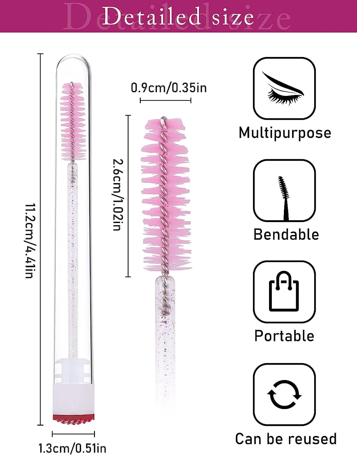 EBANKU 40 Pcs Pink Mascara Brushes Tubes Set 40Pcs Reusable Diamond Empty Mascara Wand Tube 40Pcs Disposable Crystal Eyelash Brush Mascara Wands Spoolies for Women Girls Makeup