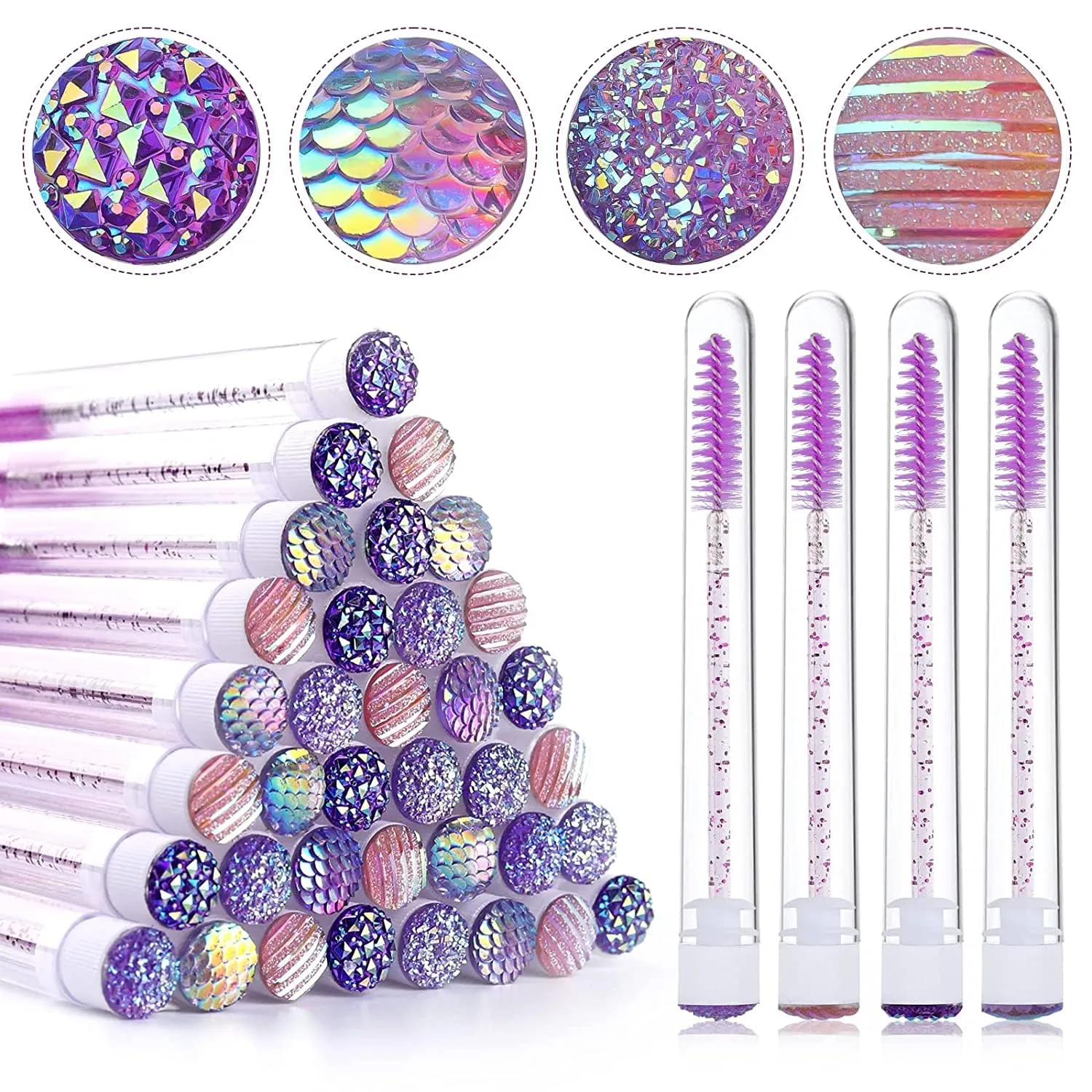 EBANKU 40 Pcs Pink Mascara Brushes Tubes Set 40Pcs Reusable Diamond Empty Mascara Wand Tube 40Pcs Disposable Crystal Eyelash Brush Mascara Wands Spoolies for Women Girls Makeup