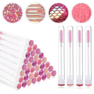 EBANKU 40 Pcs Pink Mascara Brushes Tubes Set 40Pcs Reusable Diamond Empty Mascara Wand Tube 40Pcs Disposable Crystal Eyelash Brush Mascara Wands Spoolies for Women Girls Makeup