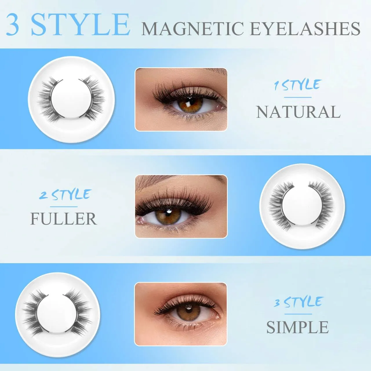 Elara Craft Magnetic Eyelashes with Applicator,Reusable Magnetic Eyelashes Natural Look,Easy to Wear and Remove Reusable Soft Lashes kit No Glue Needed(Simple)