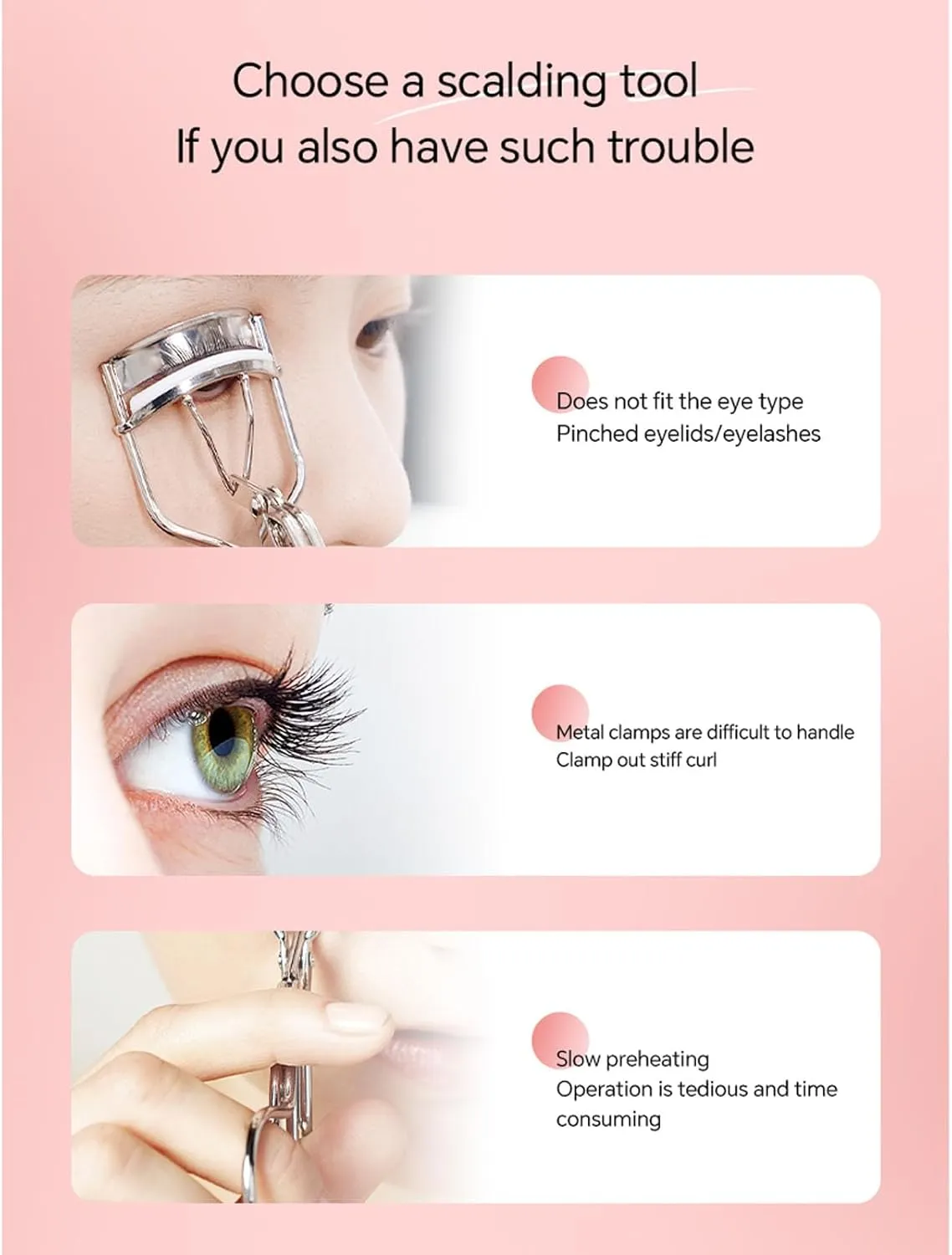 Electric Heated Eyelash Curler - Rechargeable Mini Eyelash Curler with Smart Temperature Controlled, Compact Heated Lash Curler for Quick Heating Curling (Pink)