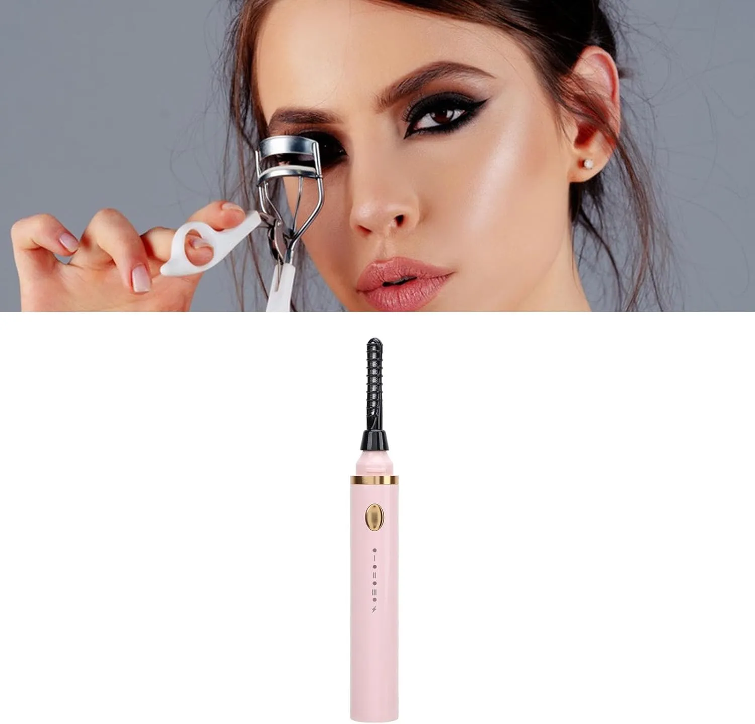 Electric Lash Curler, Long Lasting Heated Eyelash Curler Rechargeable for Home for Women (Pink)