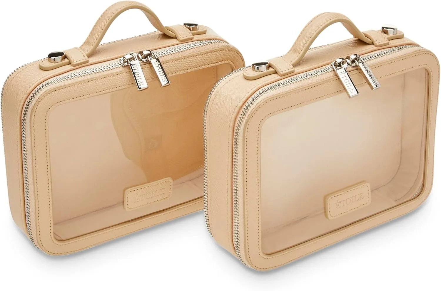 ETOILE - Small Twin Cosmetic Case Beige - Dual Compartment Cosmetic Beauty Organizer & Toiletry Case