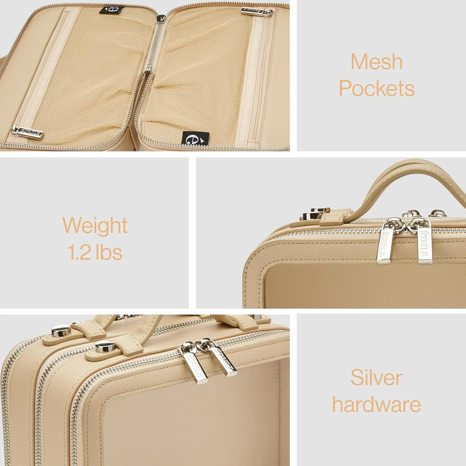 ETOILE - Small Twin Cosmetic Case Beige - Dual Compartment Cosmetic Beauty Organizer & Toiletry Case