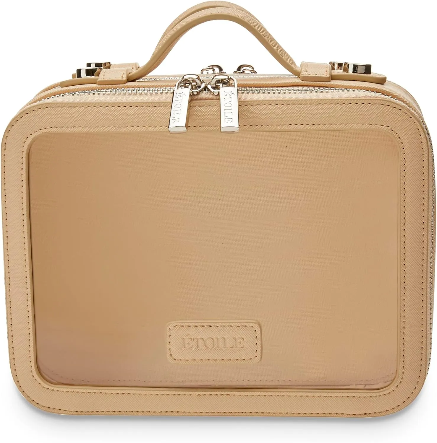 ETOILE - Small Twin Cosmetic Case Beige - Dual Compartment Cosmetic Beauty Organizer & Toiletry Case