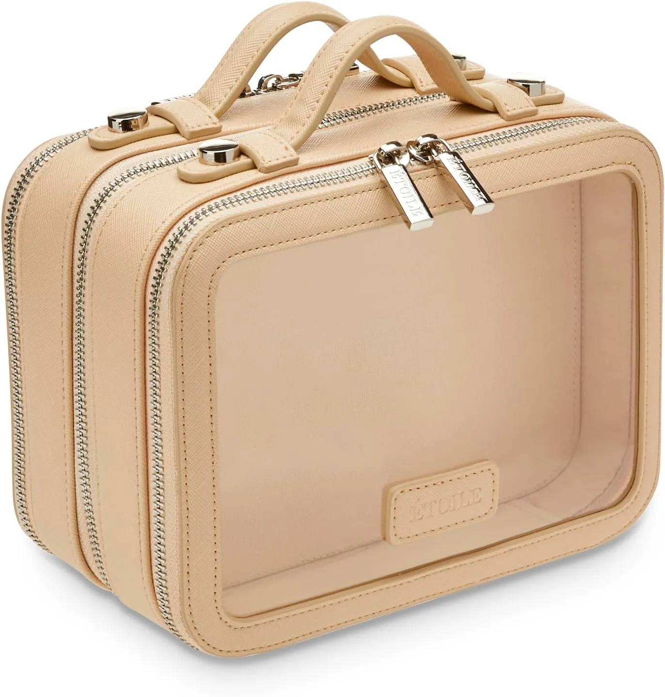 ETOILE - Small Twin Cosmetic Case Beige - Dual Compartment Cosmetic Beauty Organizer & Toiletry Case