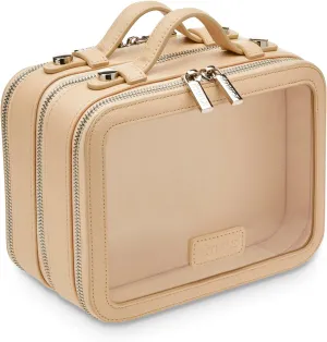 ETOILE - Small Twin Cosmetic Case Beige - Dual Compartment Cosmetic Beauty Organizer & Toiletry Case