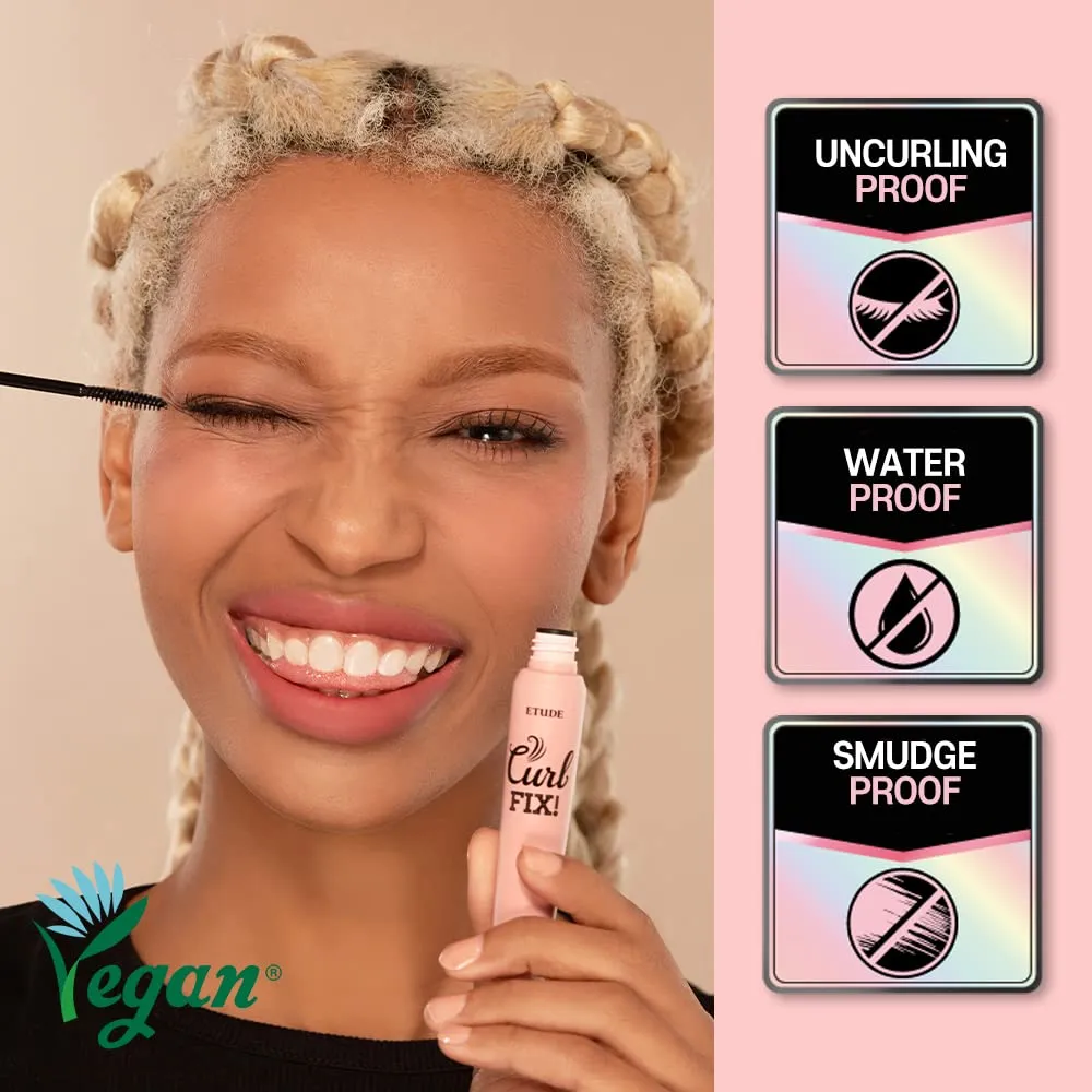 ETUDE Curl Fix Mascara #1 Black (7.5g) | A curl fix mascara that keeps fine eyelashes powerfully curled up for 24 hours by ETUDE's own Curl 24H Technology, Korean Makeup, Kbeauty, Perfect for Gift