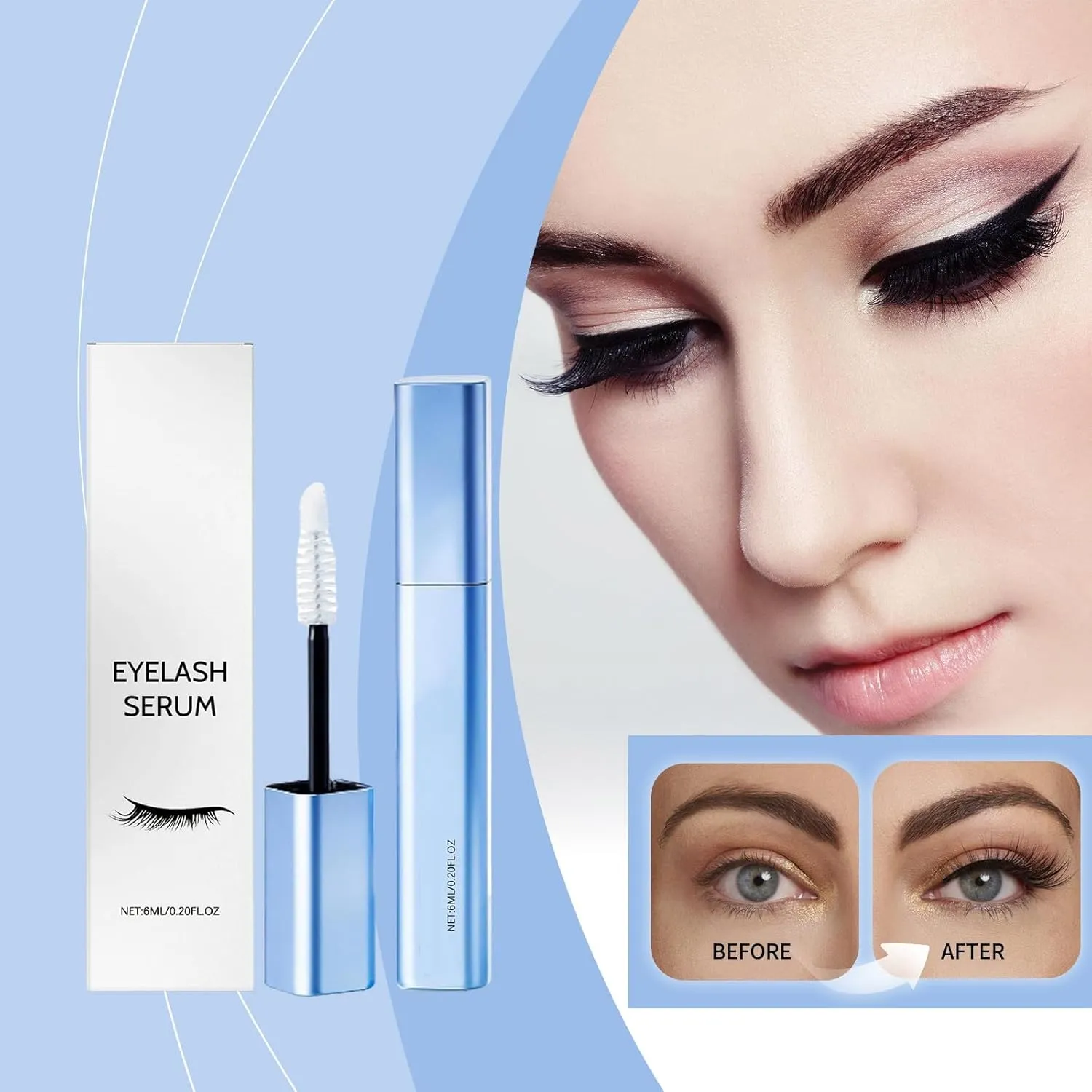 Eyelash Growth Support Serum, Eye Lash and Eyebrow Enhancing Serum, Korean Natural Extracts, Promotes Fuller and Longer Lashes for Women & Men, 6 Month Supply (2pcs)