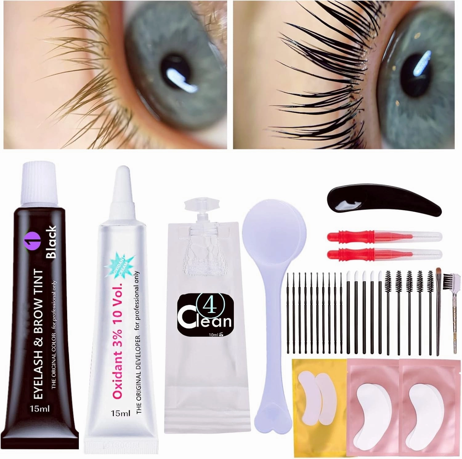 Eyelash D-y-e Kit Black at Home, Eyebrow Lash T-in-t Lasting Black Color 8 Weeks Professional Training Lash Coloring Kit Treatment Only Takes 30 Minutes(Black d-y-e kit-15ml)